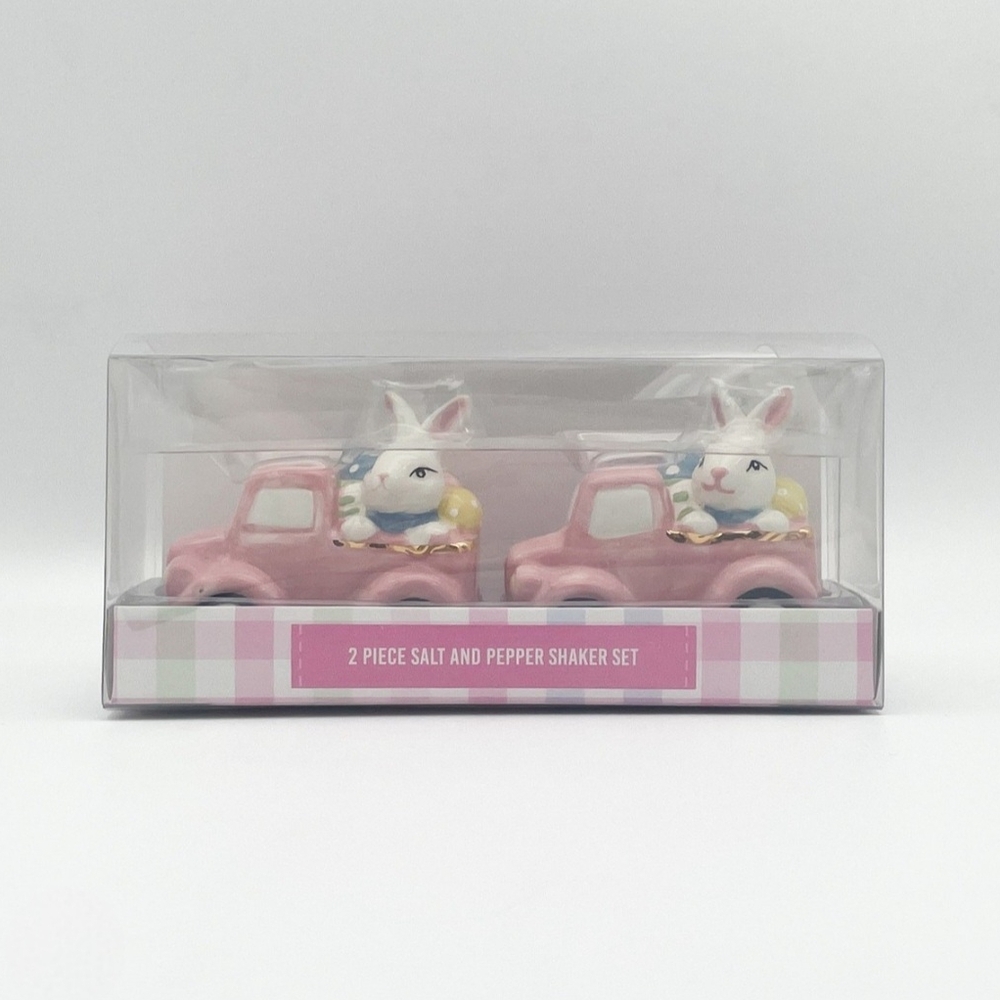 Pink Bunny Truck Salt and Pepper Shaker Set NWT
